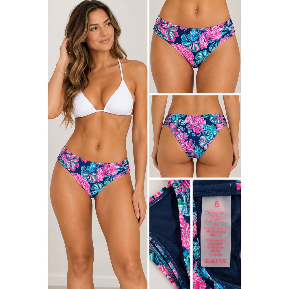 Lilly Pulitzer Pink Blue Floral Shell Fold Over Bikini Bottoms Size 6